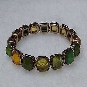 Yellow and green‎ faceted goldtone stretch bracelet